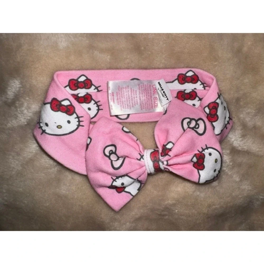 Sanrio Hello Kitty Pink Jersey Headband All Over Print Bow Accessory One Size D